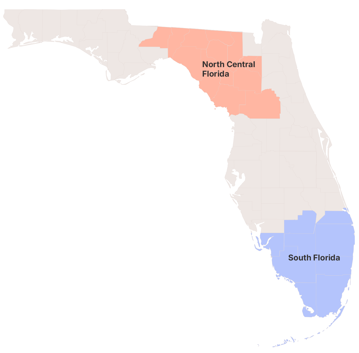 Map showing Sentara Health Plans service region locations in Florida